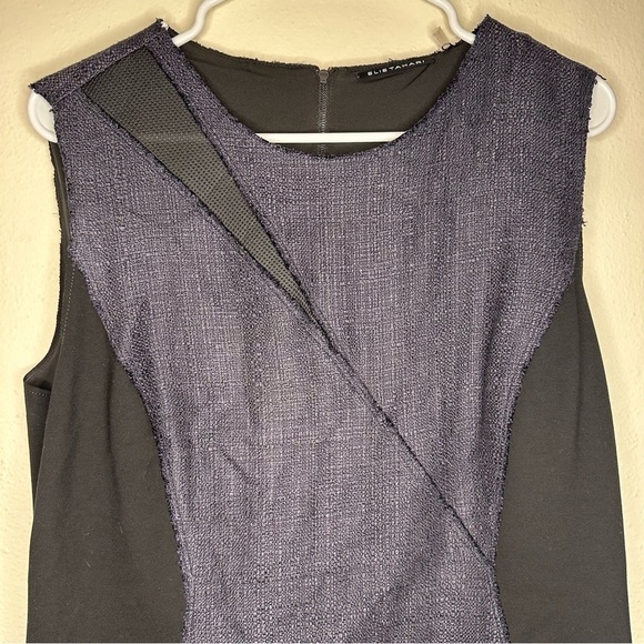 NWT ELIE TAHARI Patchwork Textured Colorblock Black & Grey Zipped MIDI Dress 16 - Picture 3 of 14